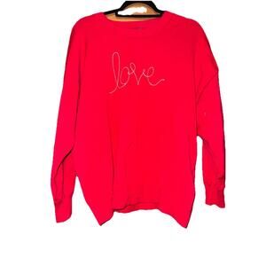 Lane Bryant Red Embroidered Love Crew-Neck Sweater Top Sz 18/20 Valentines Care